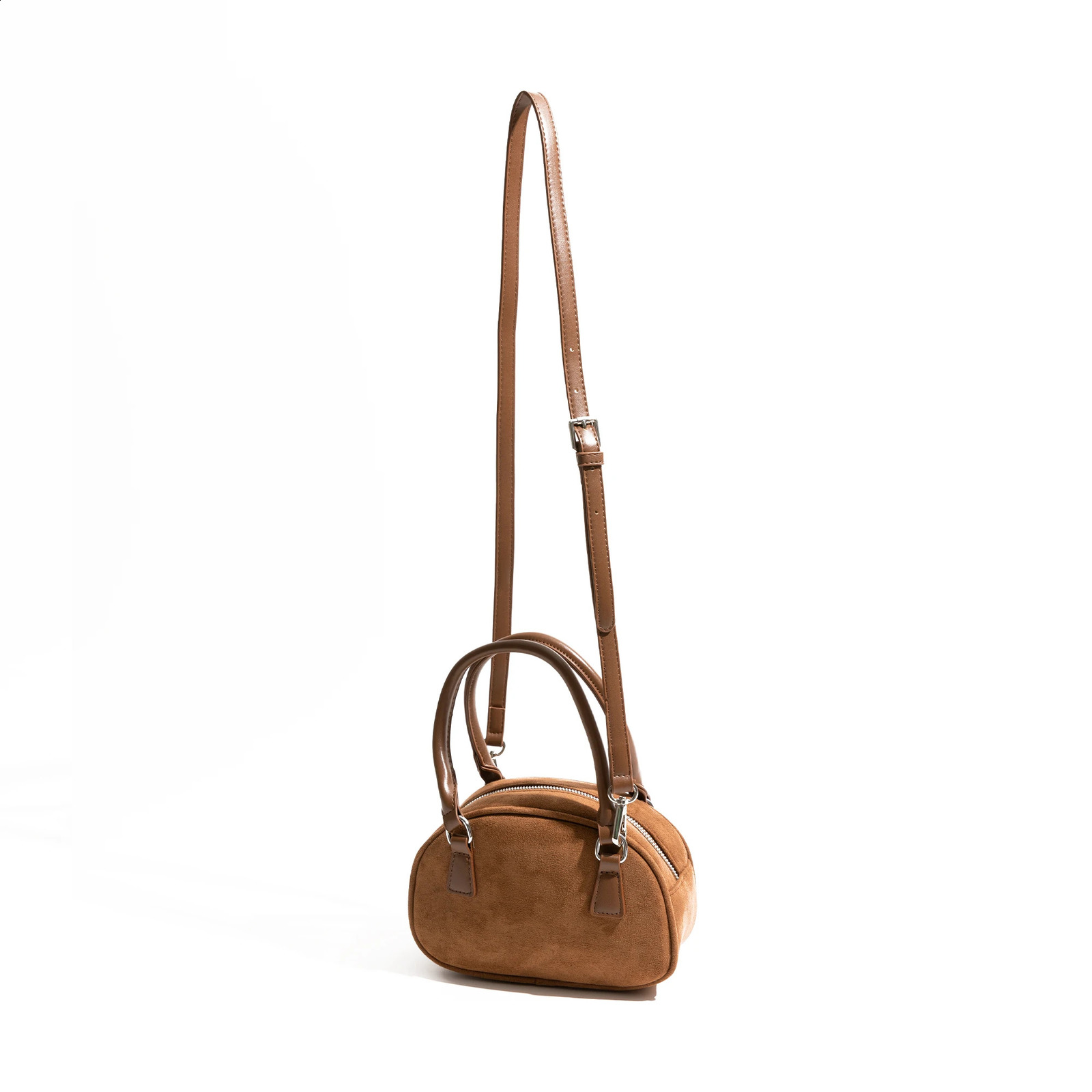 MABULA Vintage Small Bowling Hobo Bag Faux Suede Fabric Autumn Winter Shoulder Phone Purse Long Strap Lady Boston Pouch 250122