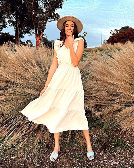 2025 Women's Designer Sleeveless V-neck Women's Elastic Waist Fold Elegant And Sexy Summer Beach Skirt
