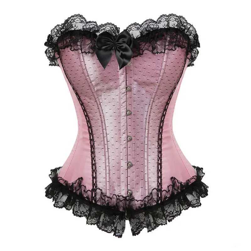 Sapubonva pink tight corset top lace decoration satin top clothing womens styling Victoria Flower Princess Red W250120