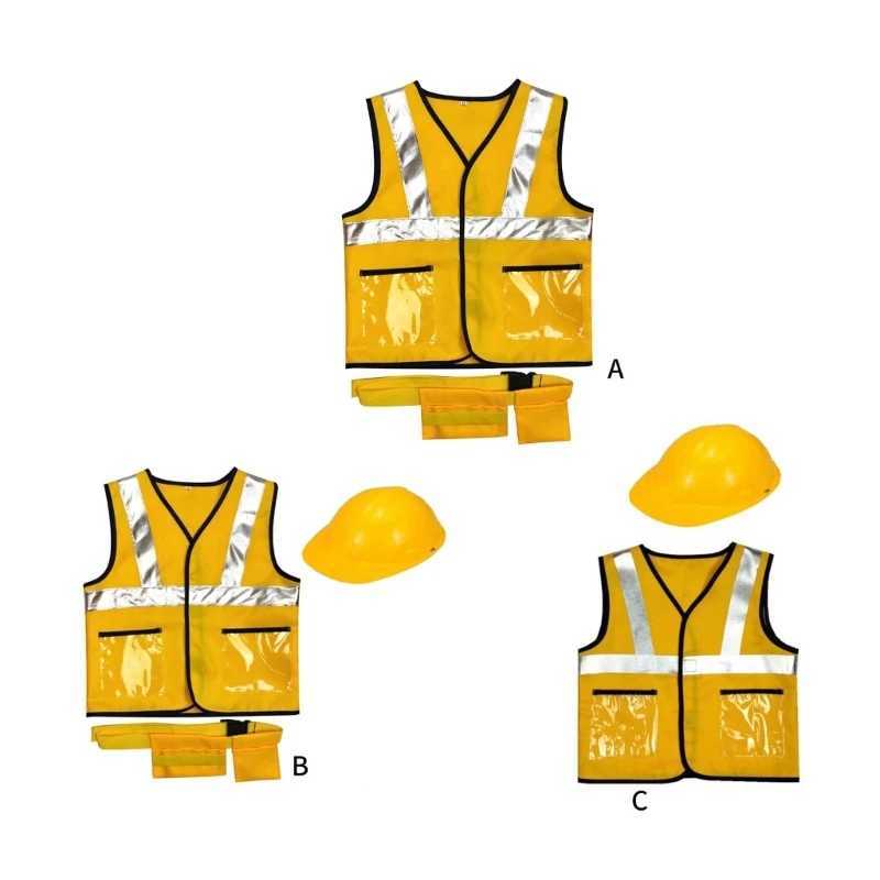 Construction Worker Costume for Kids Belt Construction Hat and Costume Vest Kid Builder Career Outfit for Children Gift W250117