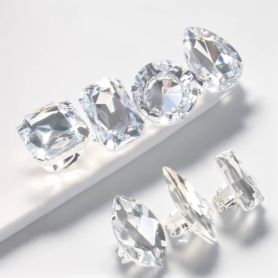 7pcs Crystal Rings Set Exaggerate Large Open Ring Hand Jewelry Fashion Finger Accessories Wedding Party Banquet 250110