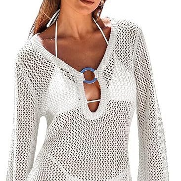 2025 New Designer 6-color 4 Size Outdoor Sexy Round Casual Long Sleeve Hollow Women's Beach Skirt
