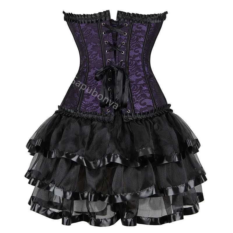 Corset Dress Tutu Skrits Set Overbust With Lace Costume Party Sexy Burlesque Ladies Outfit Plus Size Gothic Halloween Red Black W250120