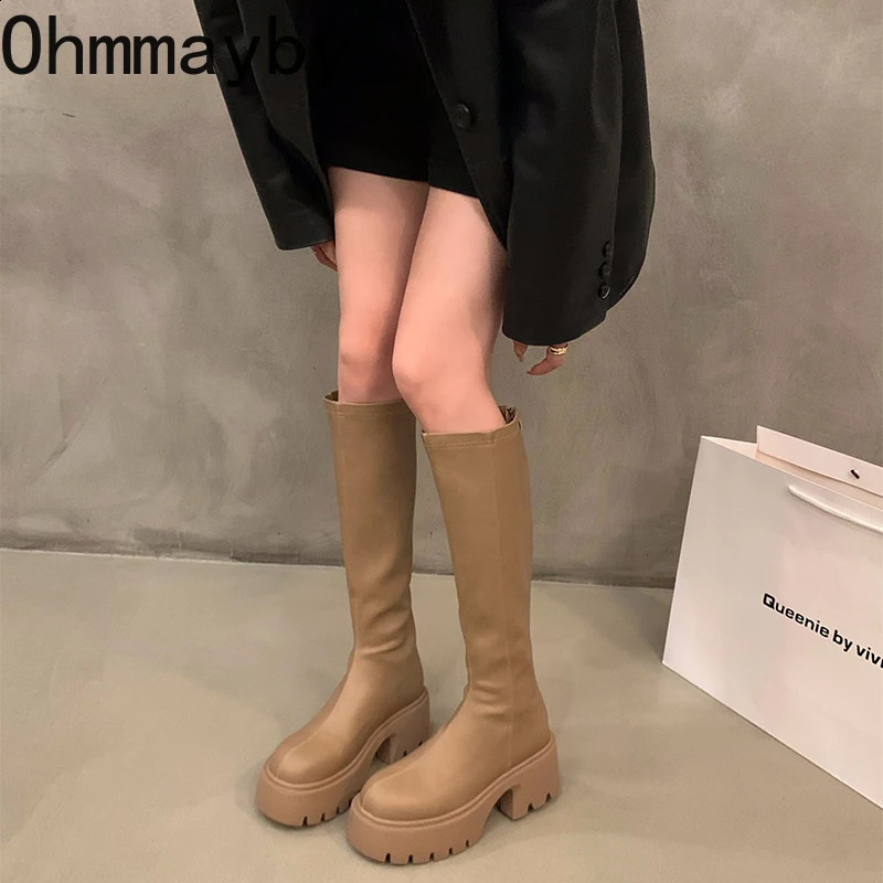 Platform Women KneeHigh Boots Fashion Zippers Shoes Autumn Winter Thick Heel Womens Knight Long Booties 250117