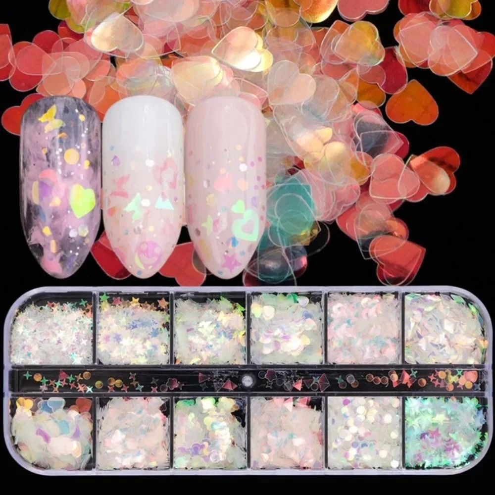 12Grids Holographic Nail Glitter Flakes Sequins Rose Gold Silver Manicure Paillette Spangles Slices Art Decor 250115