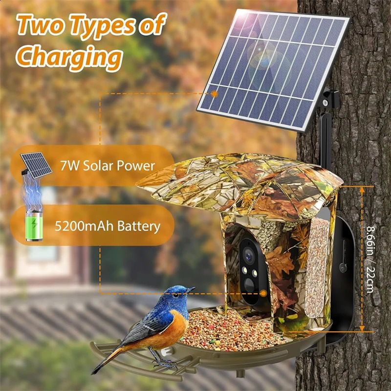 Smart Bird Feeder Camera1080P HD11000 Bird Species Camera Auto Capture6W Solar Panel Bird SpeciesBird House with 64G Card 250121