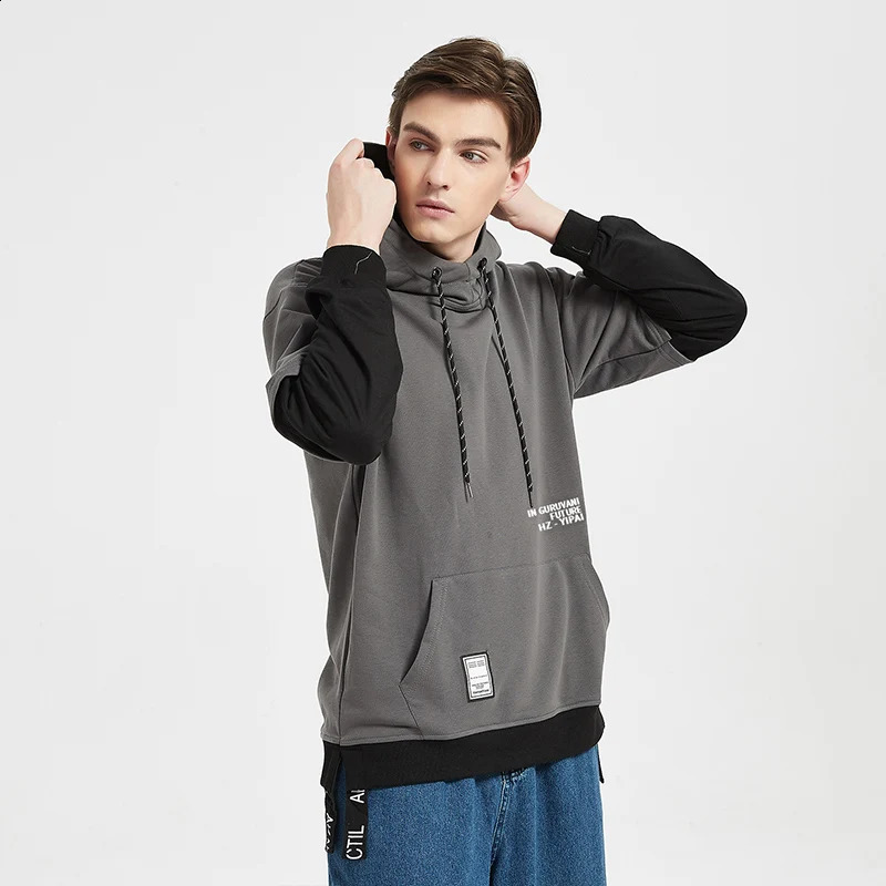 Patchwork Hooded Sweatshirt Hip Hop Men Pullover Hoodies Streetwear Casual Fashion Clothes Colorblock Hoodie 250122