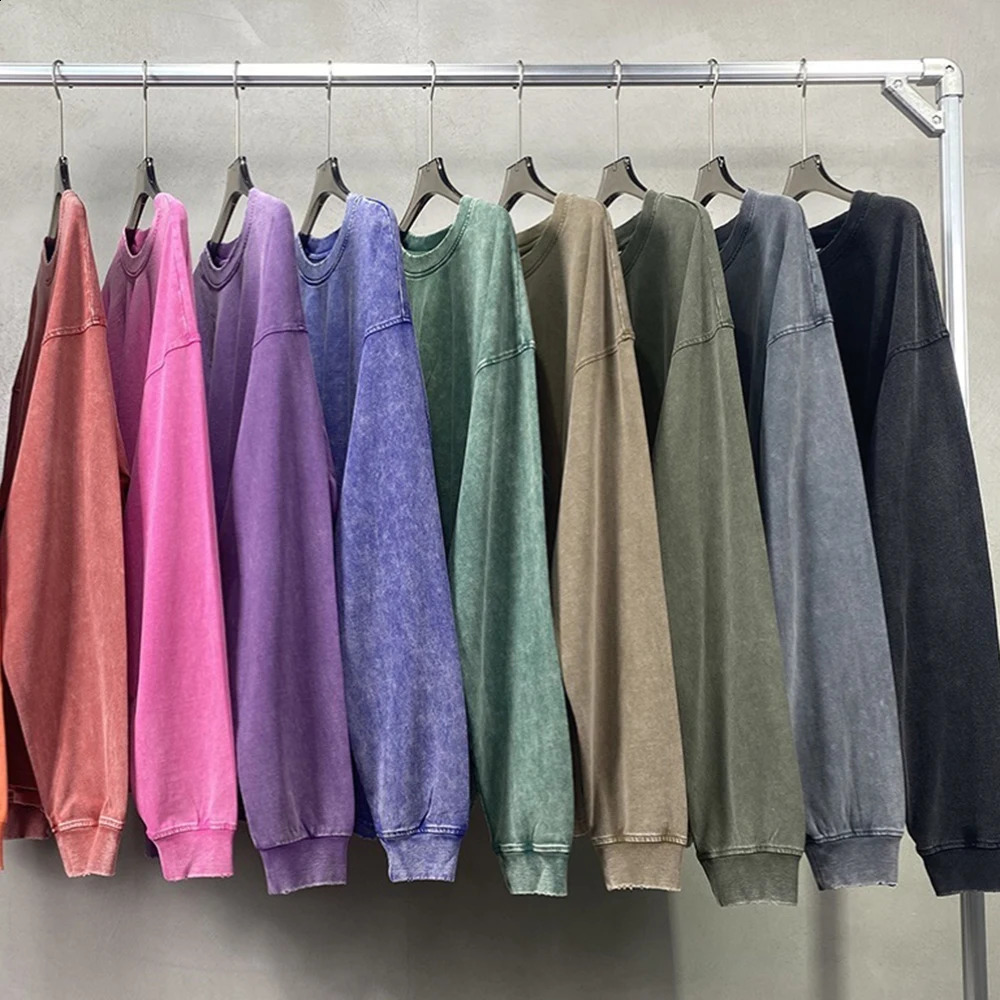 Thick Washed Sweatshirt For Men Women Cotton Loose ONeck Oversized Clothing Korean Y2k Tops Casual Vintage Long Sleeve Hoody 250122