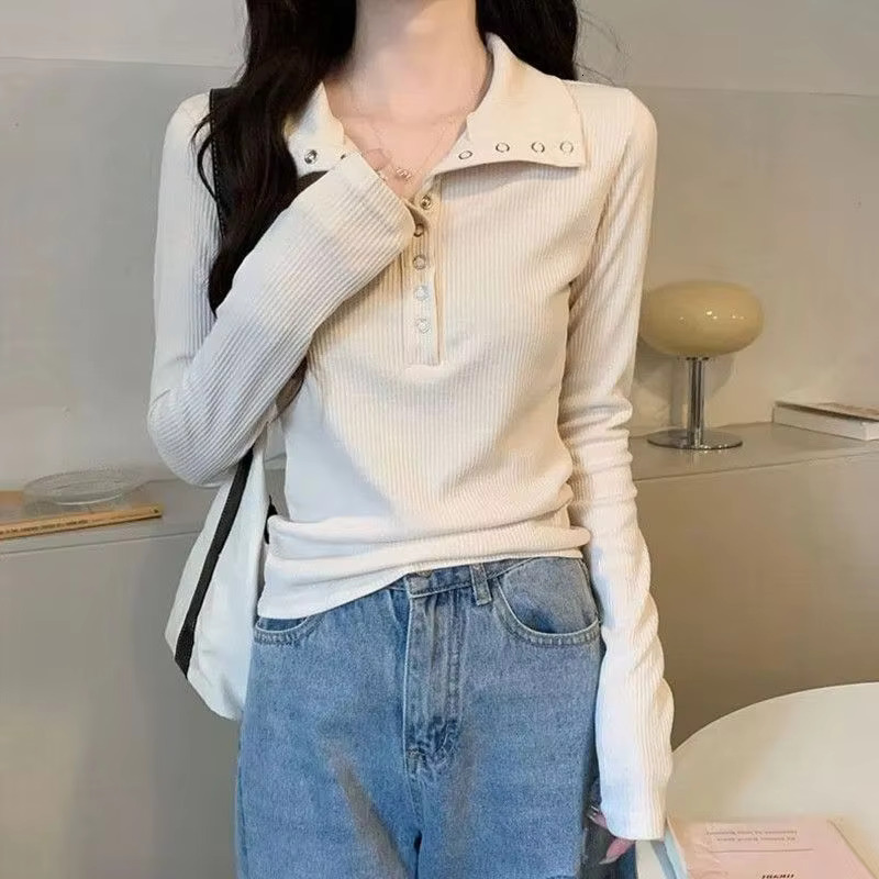 Autumn New Original Design Fashion Designer T-shirt Casual Slim Fit Long Sleeved T-shirt Elegant Multifunctional Solid Color Popular Women's Top
