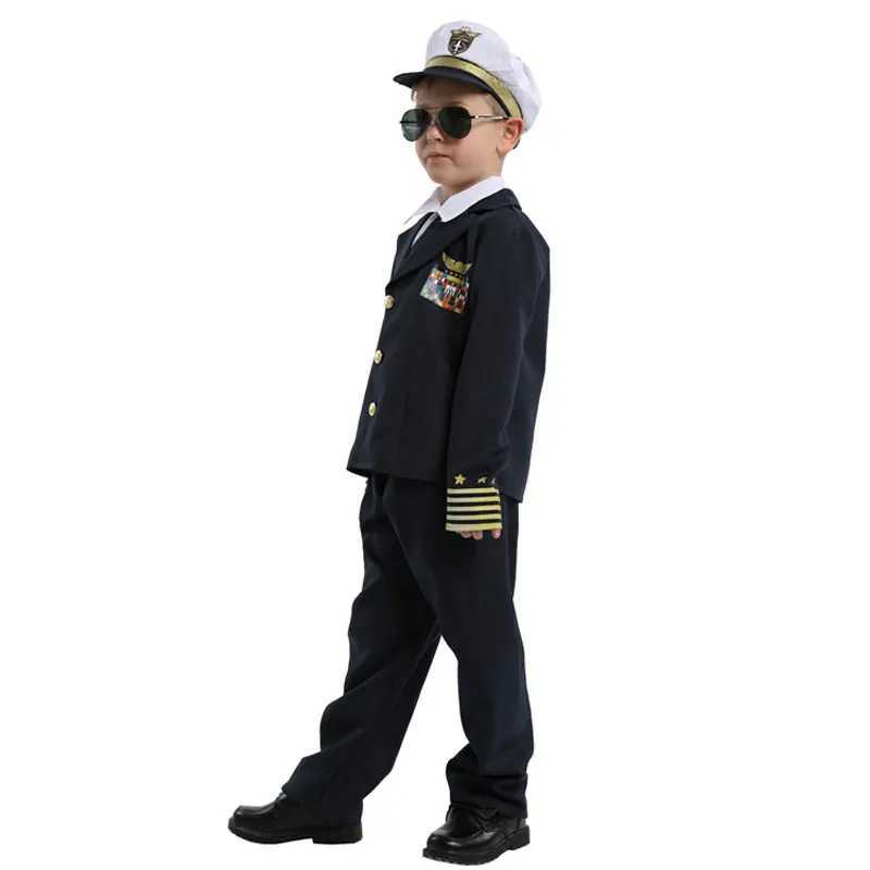 Kids Child Navy Admiral Captain Pilot Costume Uniform for Boys Halloween Purim Carnival Party Mardi Gras Fancy Dress Order W250117