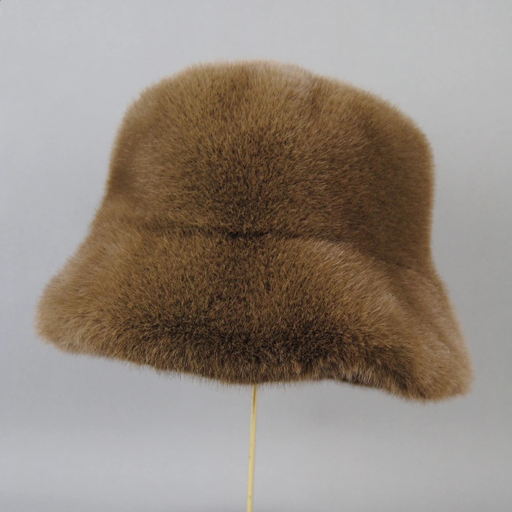 mink beret elegant womens winter hat fashionable faux fur hat knitted warm mink bean hat 250109