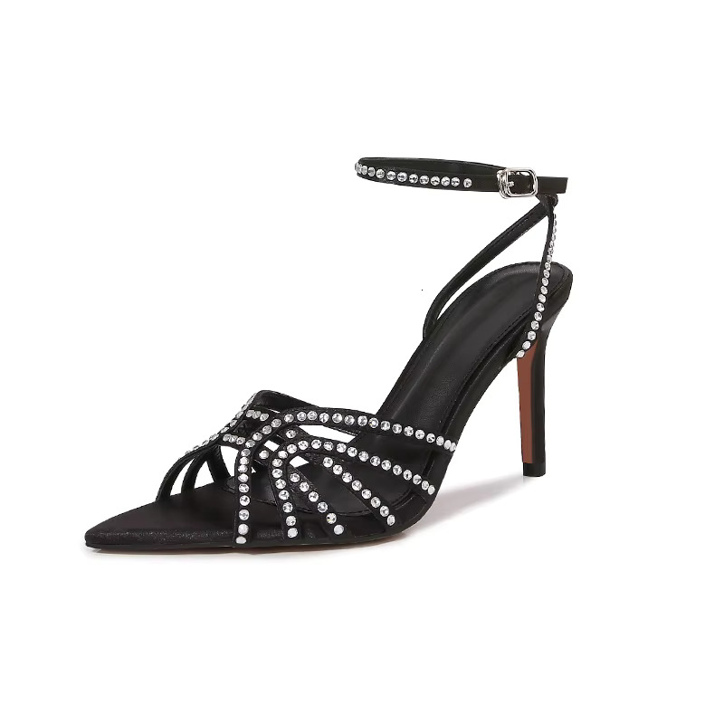 New Summer Women's High-Heeled Sandals With Rhies, Stiletto Heel, Pointed Open Toe, Versatile High Heels