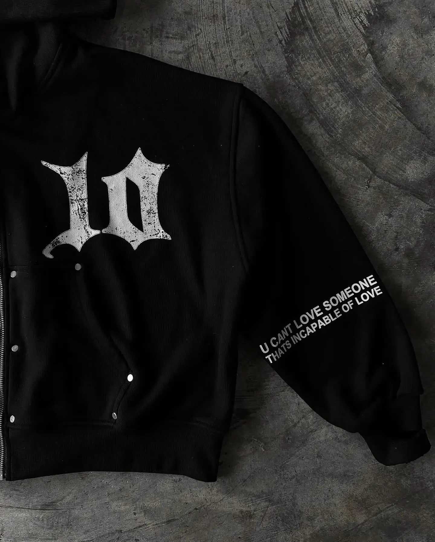 Y2K Retro Black Zipper Hoodie Mens Harajuku Splicing Work Embroidery Graphic Sportswear Street Clothing Gothic Super Large Hoodie W250117