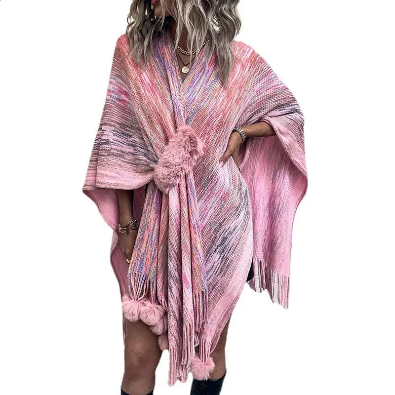 Shawl Cardigan Coats Women Sweaters Full Sleeve Tassel Cloak Coat Capes Elegant Splice Open Stitch Ponchos Autumn Winter 250121