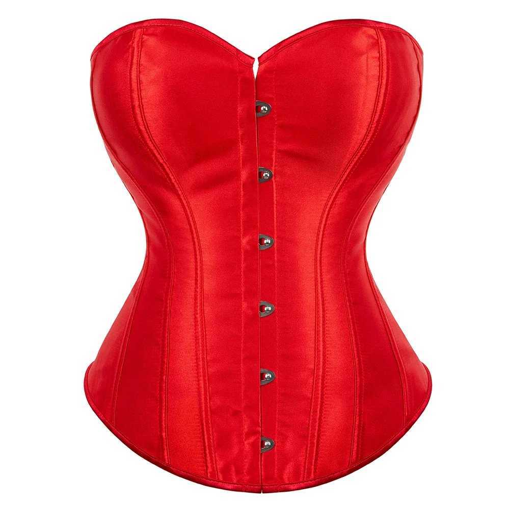Satin tight corset simple retro elegant full plastic bone waist ruffle shape Gothic sexy Korset Plus size W250120