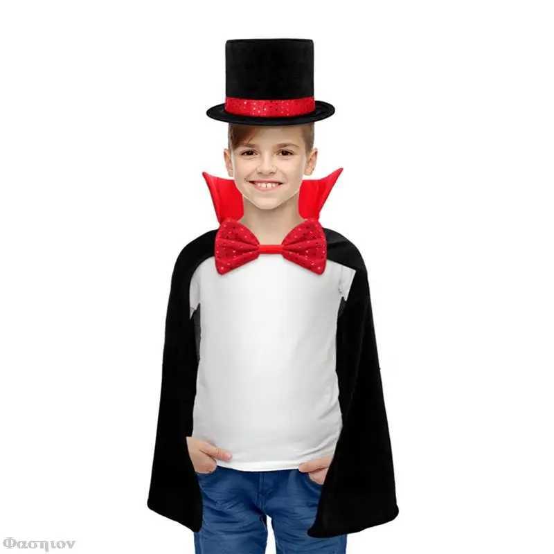 Kids Magician Role Play Cloak Waistcoat Cape Hat Magic Wand Set Jazz Dance Outfit Children School Cosplay Costume Performance W250117