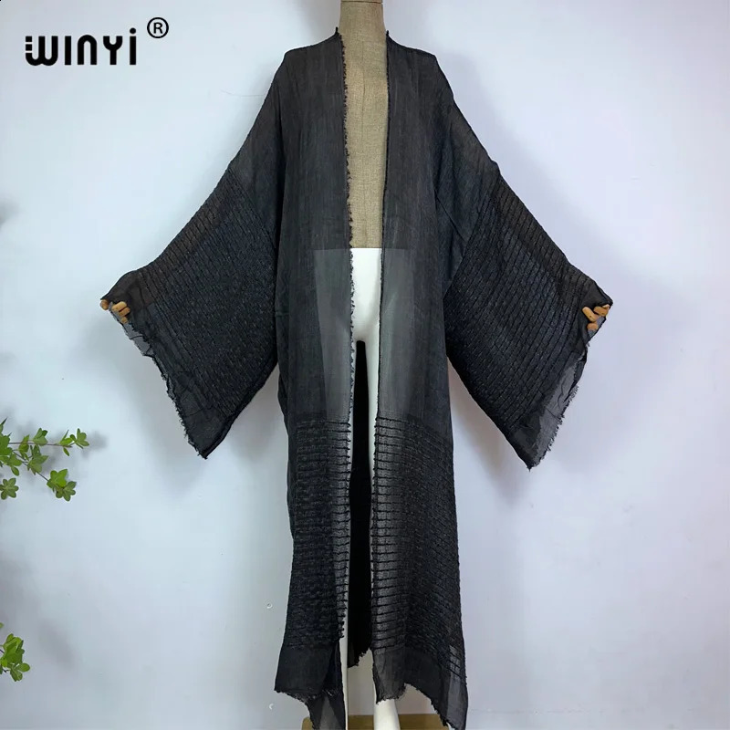 WINYI High Quality Comfortable Womens Soft Open Loose Dress Party Bohemian Maxi Beach Holiday Swimming Cover African Kimono 250118