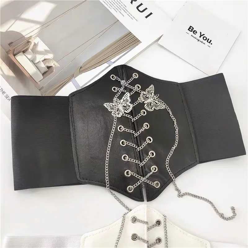 Butterfly Chain Corset Wide Belts Faux Leather Slimming Body Shaping Girdle Belt Women Elastic Tight High Waist for Daily Wear W250120