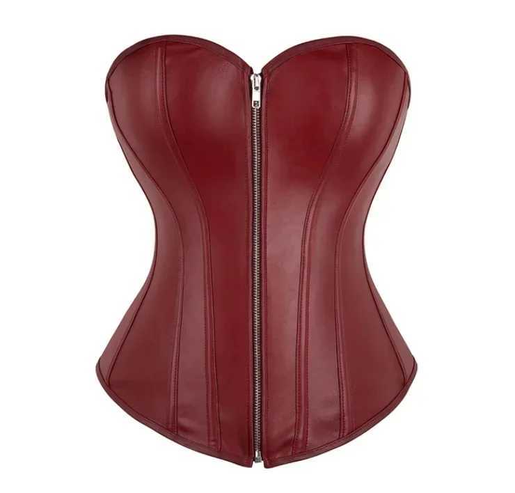 Classic synthetic leather corset top with zipper womens Gothic steampunk waist trainer Bustier retro corset sexy club outfit W250120