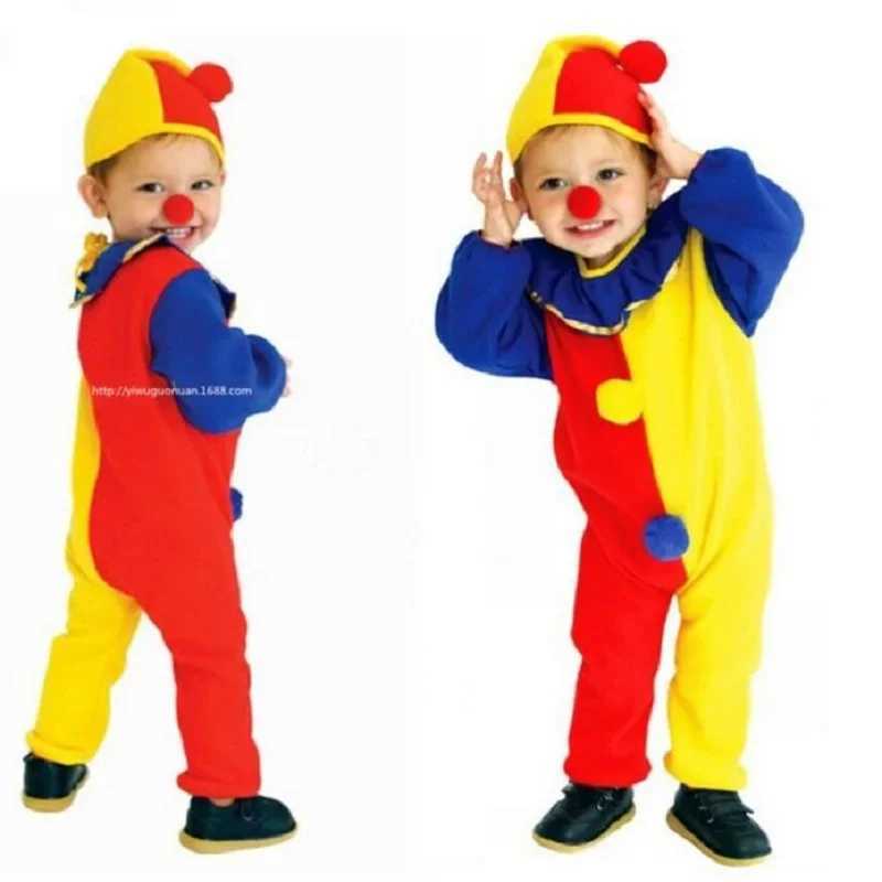 Children Halloween Buffoon Costumes Baby Clown Cosplay Costume Circus Jumpsuits Kids Christmas Day New Year Rompers Hat W250117