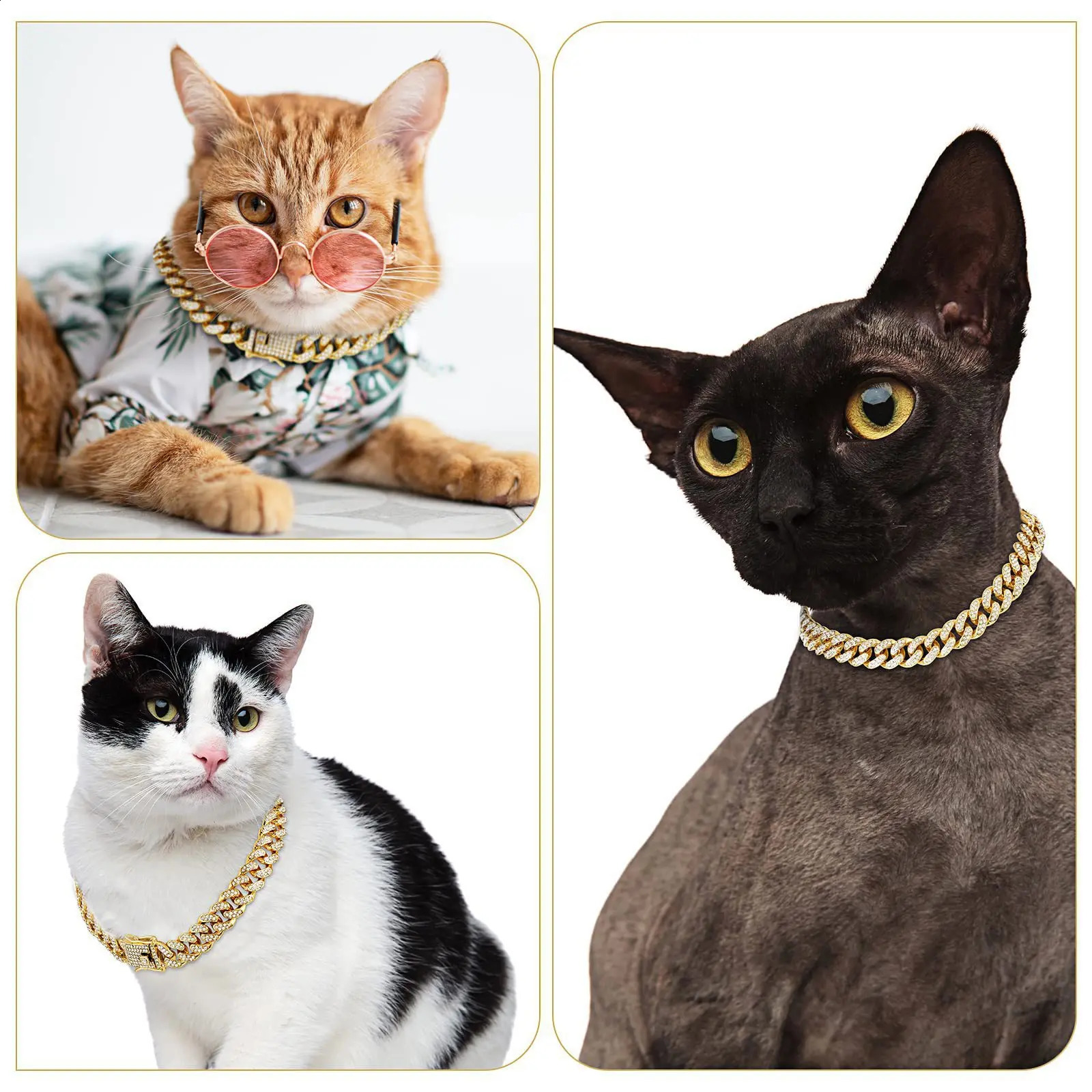 Dog Chain Diamond Cuban Collar Walking Metal Chain Collar with Secure Buckle Pet Cat Cuban Collar Jewelry Accessories 250121