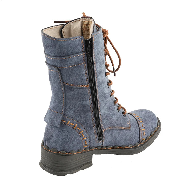 Women AutumnWinter Vintage Fashion Solid Color Leather Boots 250117