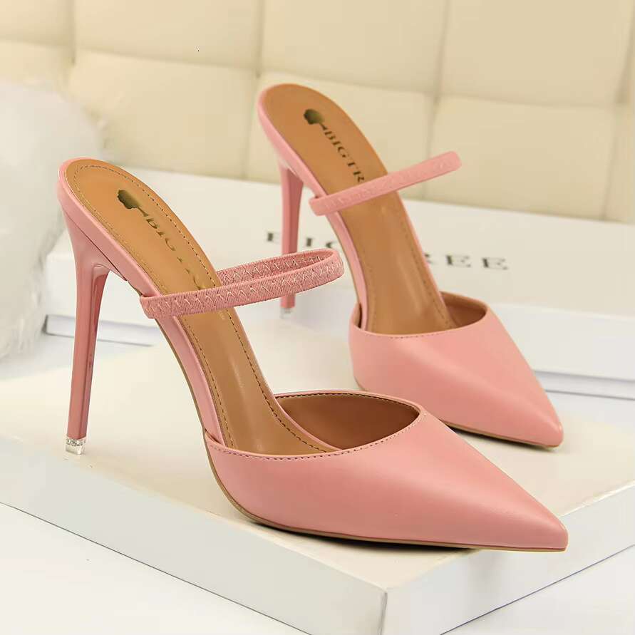 Summer Women 10.5cm High Heels Fashion Sgbas Mules Two Ways Wear Slippers Lady Pointed Toe Slides Wedding Slip On Red Shoes