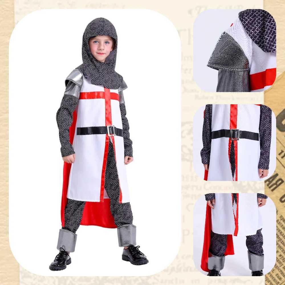 Deluxe Medieval Crusader Templar Knight Cosplay Costume For Kids Outfit Suits Boys Halloween Carnival Party W250117