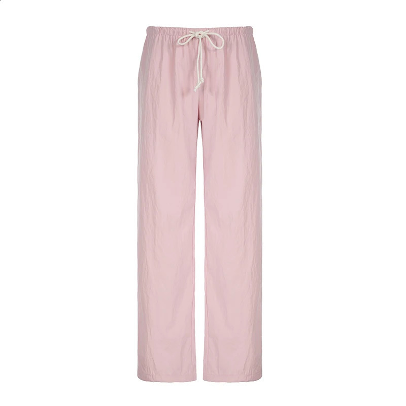 CIBBAR Drawstring Low Rise Pink Casual Pants y2k Basic See Through Pants y2k Aesthetic Straight Trousers for Women Korean Style 250122