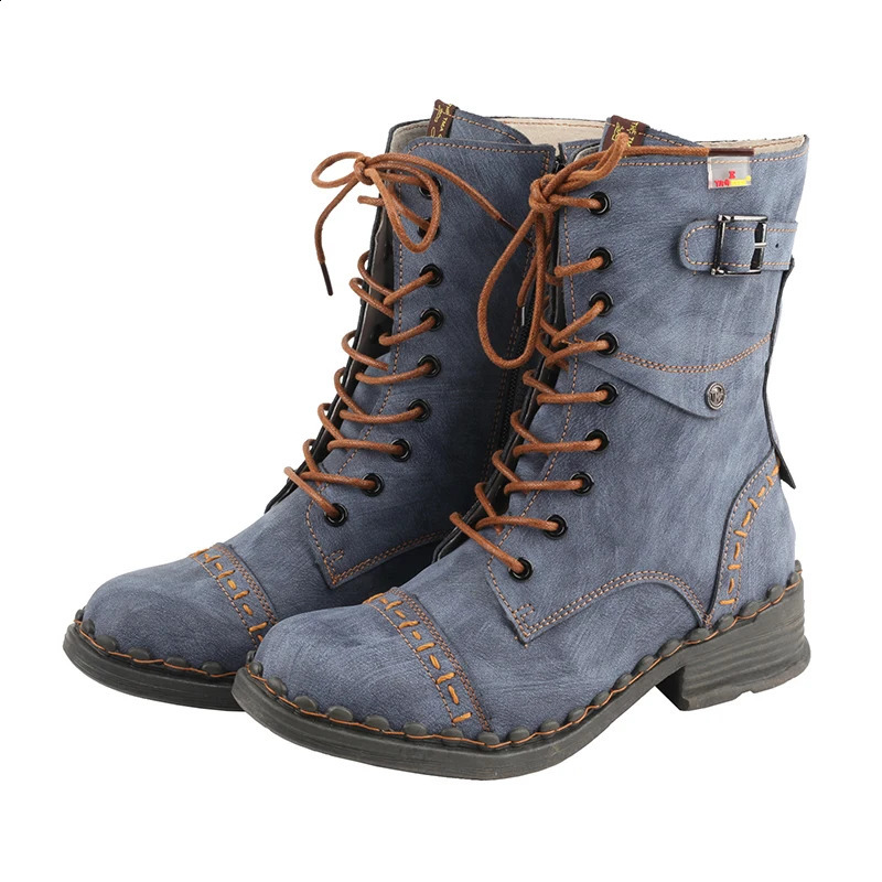 Women AutumnWinter Vintage Fashion Solid Color Leather Boots 250117