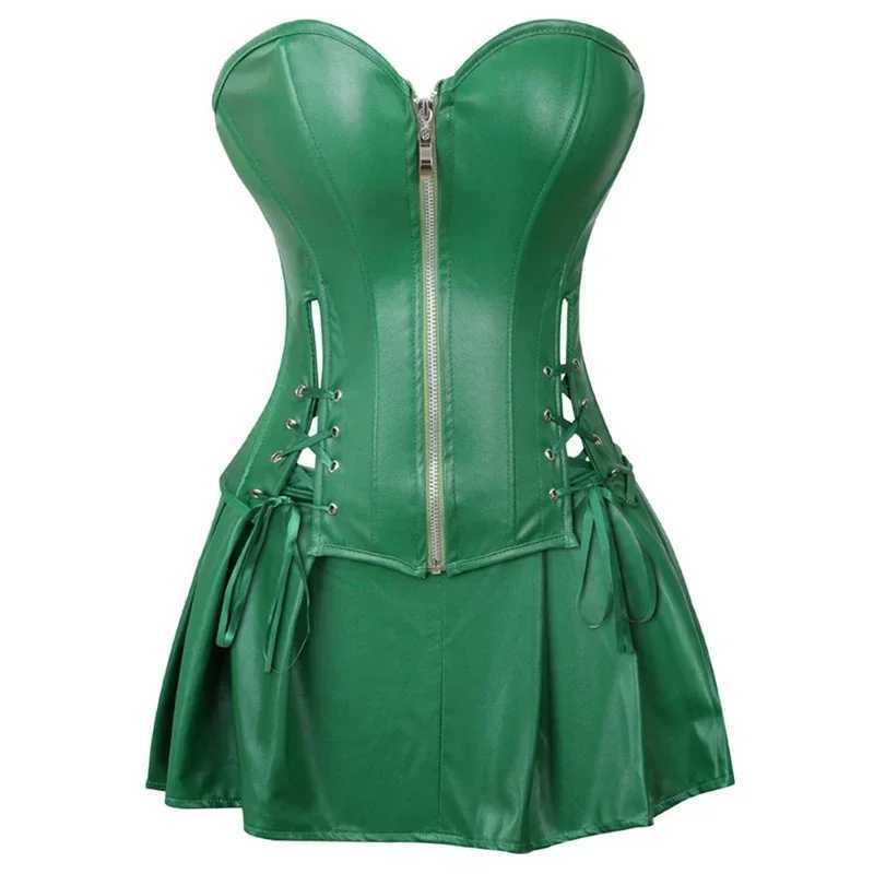 Faux Leather Corset Top Women Leather Corset Dresses Zipper Gothic PU Leather Corset Sexy Ladies Eyelet Up Pleated Dress Corsets W250120