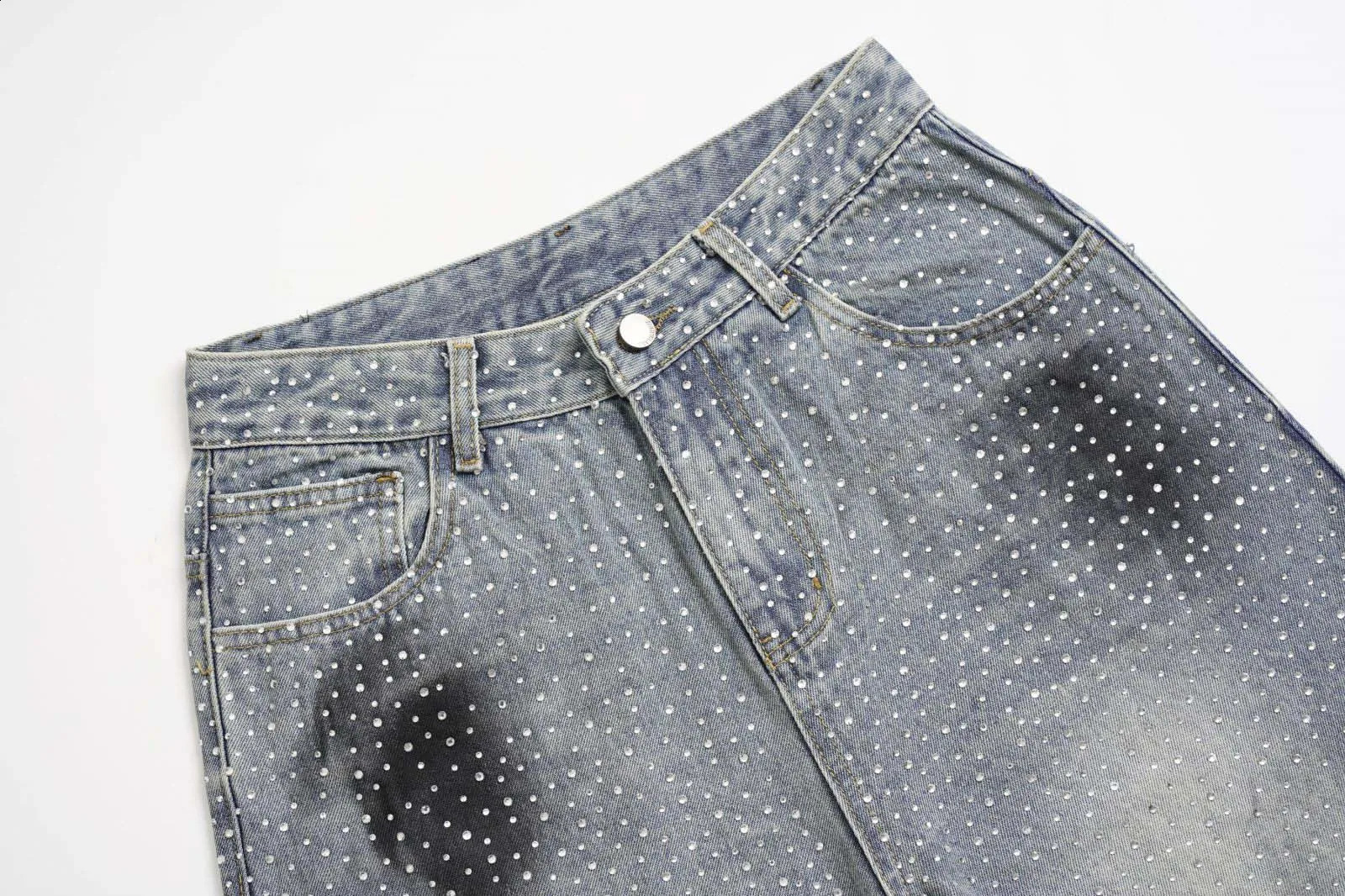 Mens Fashion High Street Hip Hop Jeans Pants With Rhinestone Streetwear Loose Fit Y2K Denim Trousers Baggy Washed Jeans 250120