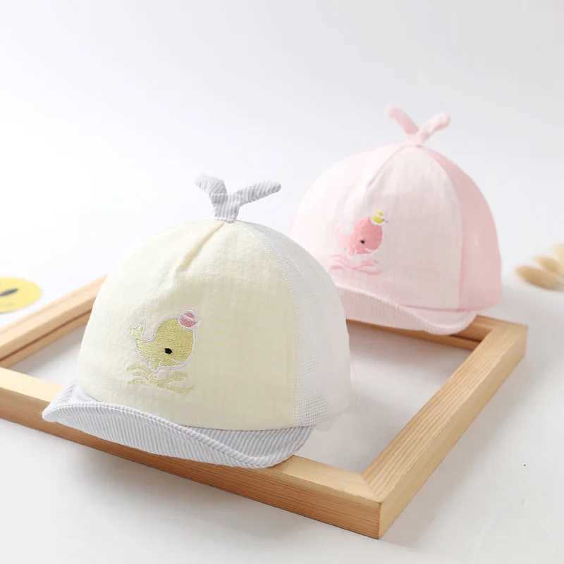 Summer Cute Cartoon Whale Newborn Baseball Cap Cotton Baby Boy Snapback Caps Adjustable Mesh Sun Hat for Girls 0-6M M250121
