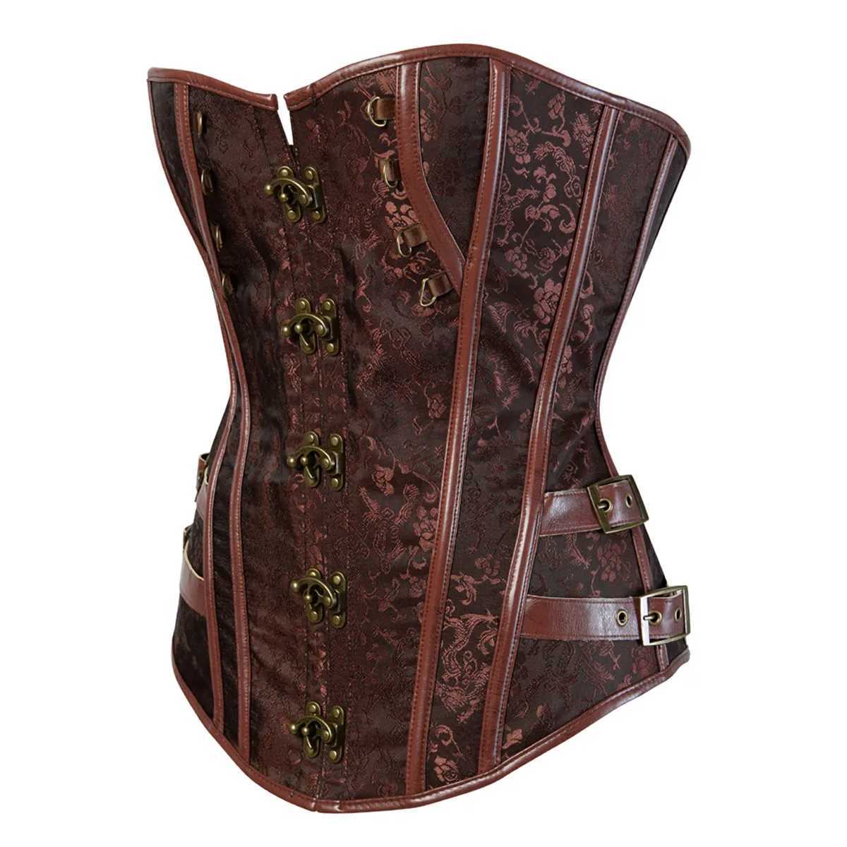 Sapubonva Corset Bustier Steampunk Clothing Women Top Plus Size Vintage Outerwear Corselet Overbust Pirate Costume Brown Black W250120
