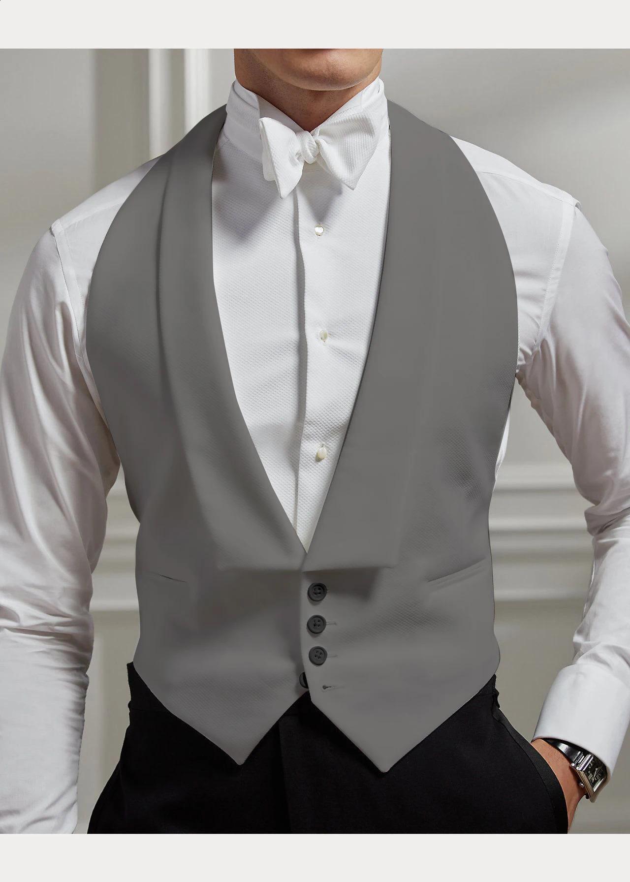 Mens Vest Wedding Lapel Single Breasted Two Pocket Slim Fit Sleeveless Jacket Male Waistcoat Groomsmen Chaleco hombre vestir 250114
