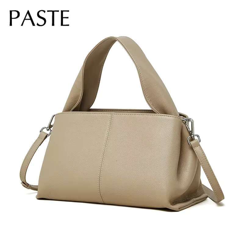 Classic Rabbit Ear Handle Design Medium Tote Full Grain Cow Leather Women Shoulder Bag Apricot Fashion Trendy Ladies Handbag