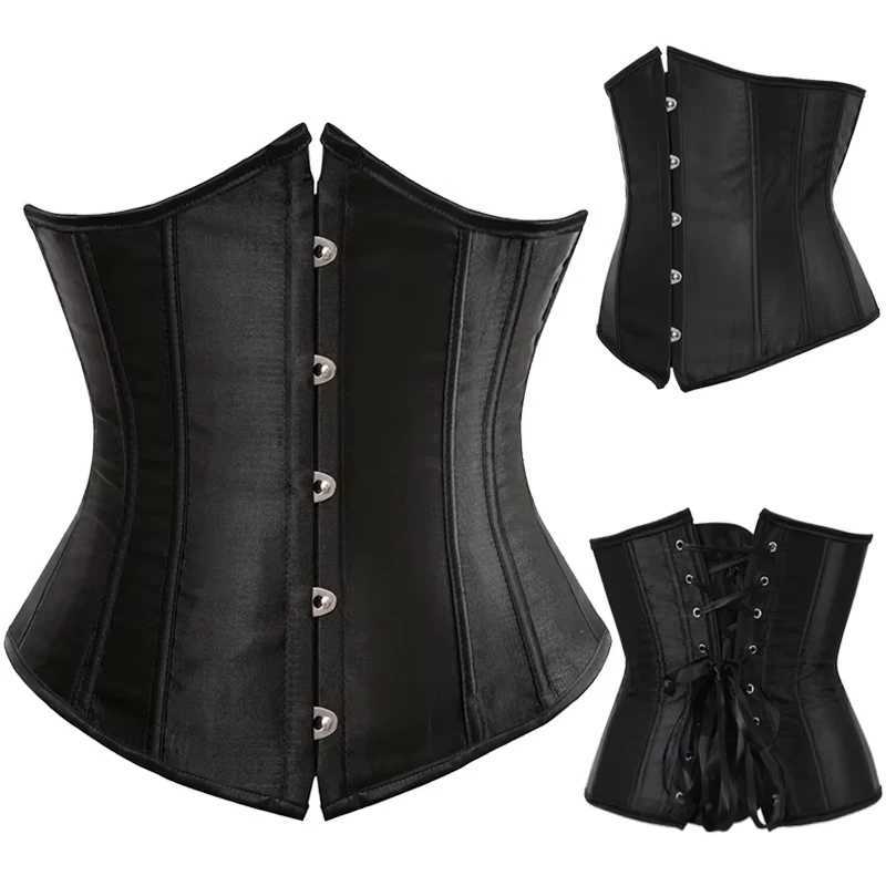 Womens Satin Underbust Corset Bustier Sexy Underwear Waist Slimming Body Shaper Corset Top for Women Steampunk Lace-up Corset W250120