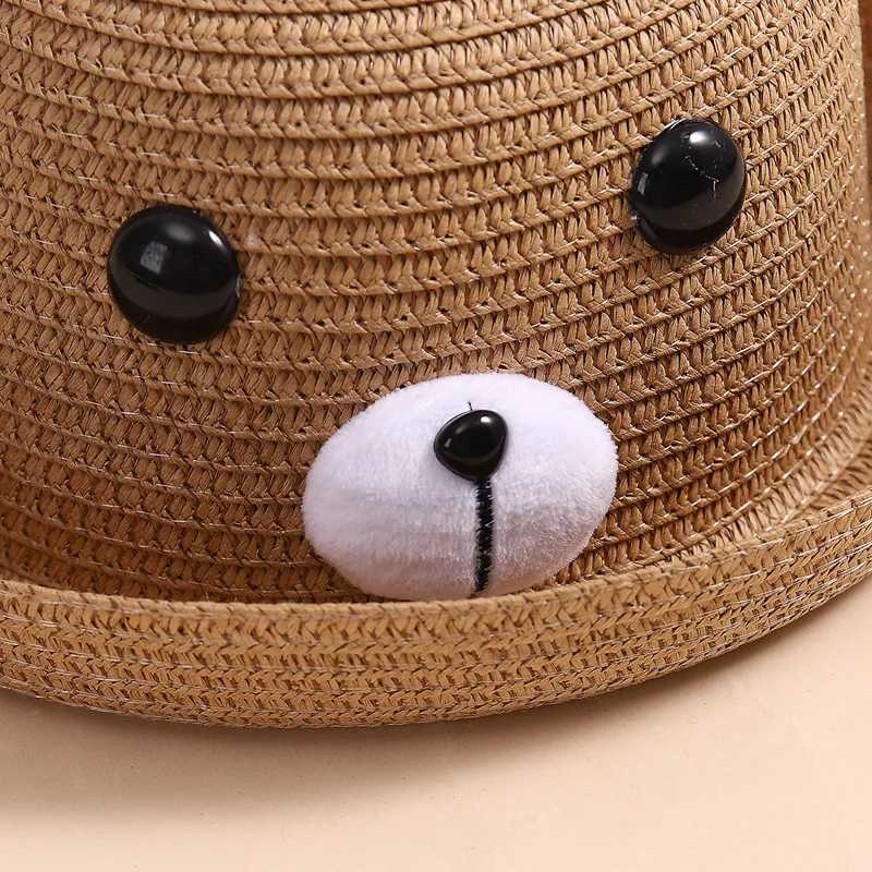 Summer New Boys and Girls Fun Breathable Straw Hat Cartoon Cute Bear Childrens Sunshine Hat 3-6 Year Old Fishermans Hat M250121