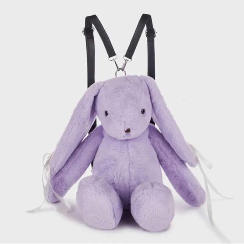 2024 New Fashion Plush Lace Lace-Up Shoulder Faux Fur Cute Bunny Backpack Women's Bag Designer Handbags And Purses