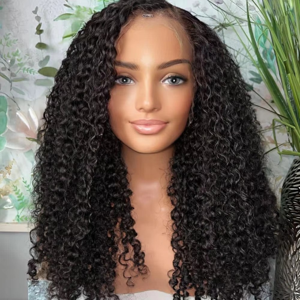 Bouncy Curly Transprent Lace Black Afro Kinky Human Hair Wigs Pr plucked water Wave Full Lace Wig with Baby Hair 360 Frontal