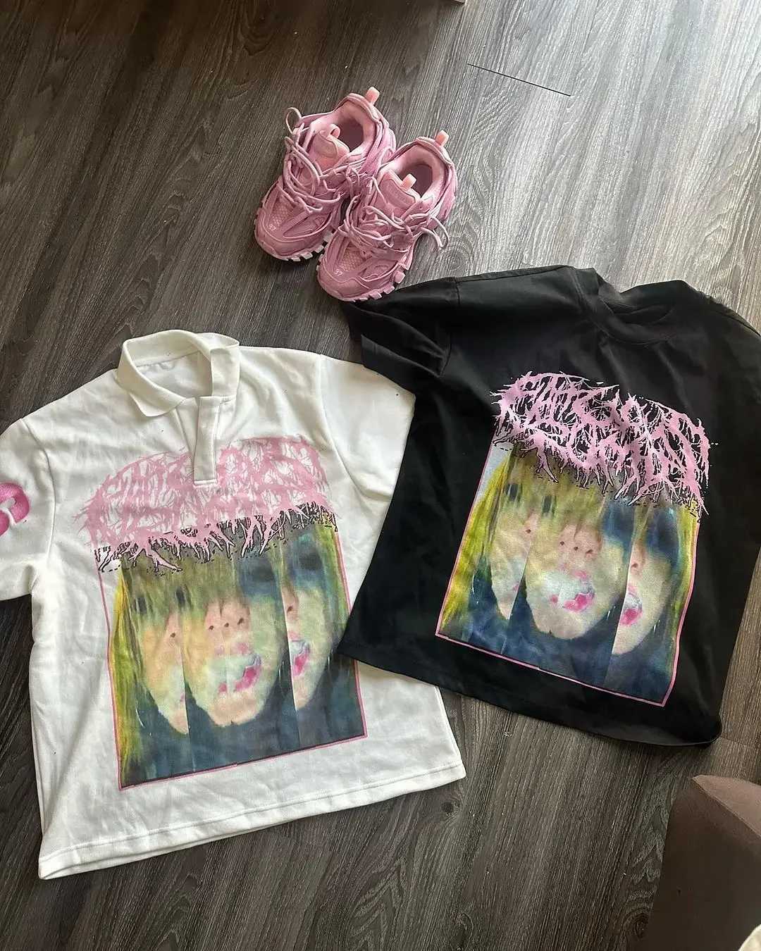 Summer top short sleeved Y2K personalized print dark retro gothic 2000 punk style Korean fashion 2024 American top T-shirt W250117