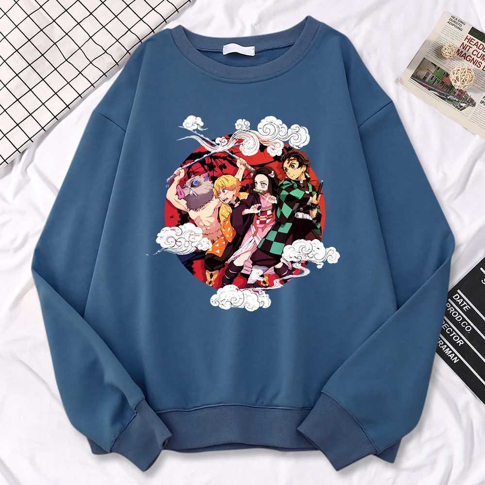 Simple Strt Womens Pullovers Demon Slayer Family Print Hoodies Loose Fce Warm Sweatshirts Soft All-Math Female Clothing W250117