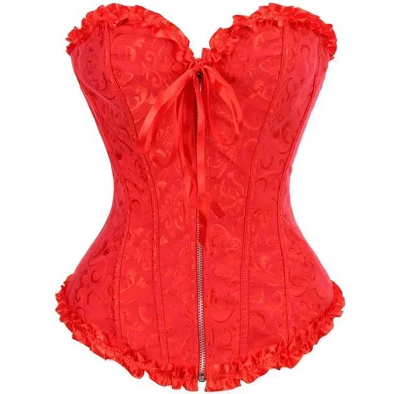 Pink Corset Top Bustier Zipper Sexy Womens Plus Size Overbust Corset Lace up Floral Gothic Brocade Vintage Fashion Medieval W250120