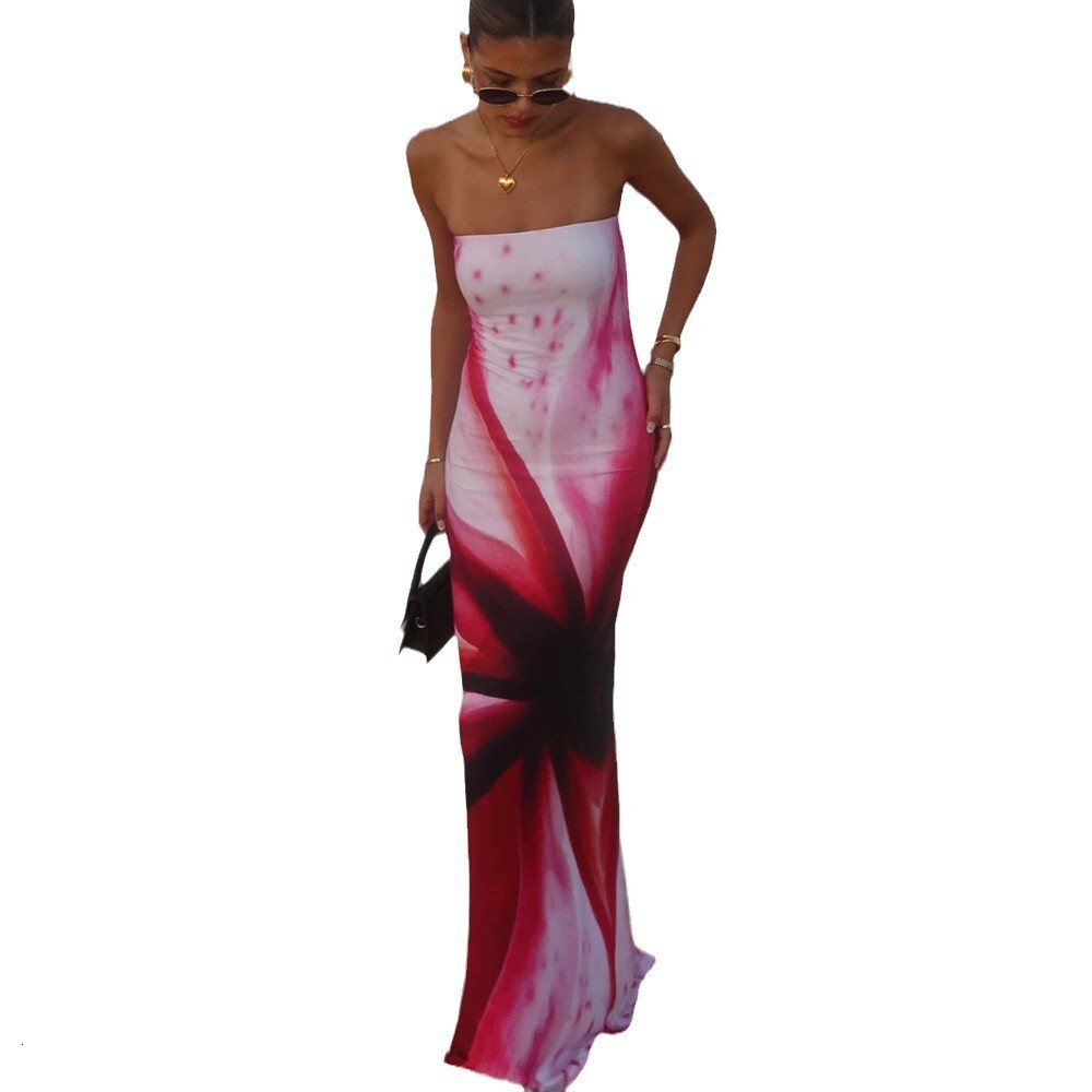 Women's Clothing 2025 Summer New Print Sexy Strapless Waist Bag Hip Dress Long Beach Skirt