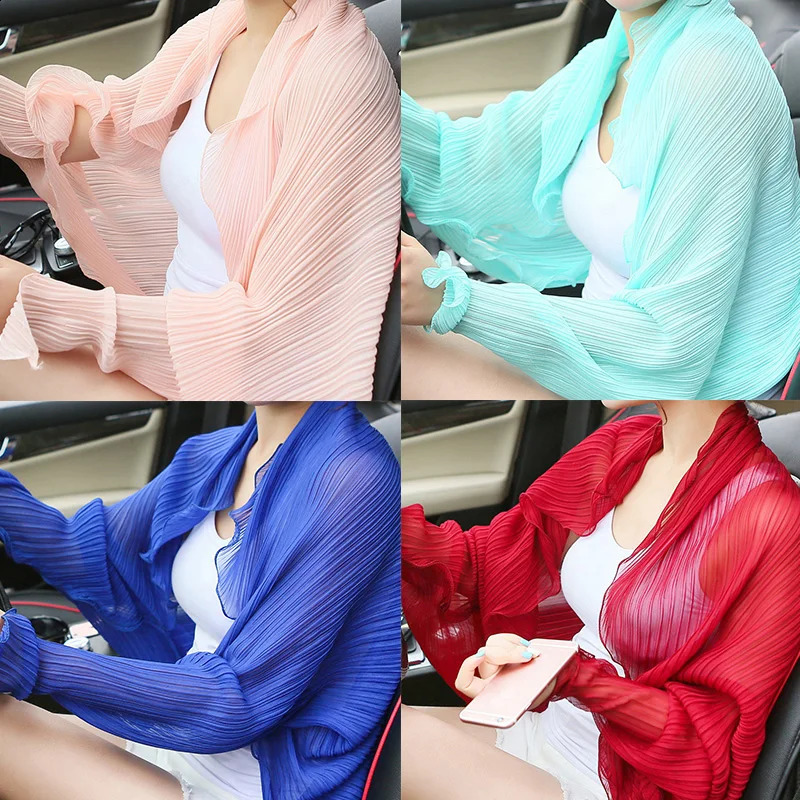 Spring Summer Korean Solid Chiffon Sunscreen Arm Sleeves Shawl Scarf Driving Cycling Beach Sun Protection Vacation Shawls 250122