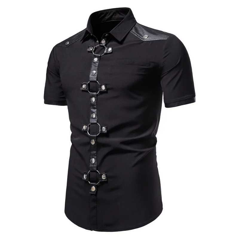 Fashion New Mens Punk shirts Mens Gothic Rivet Short Sleeve Shirts Casual For Men Comfortable Summer Wear shirts W250118