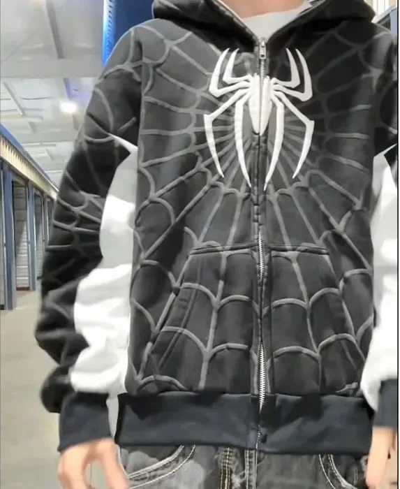 Y2k Anime Zipper Hoodie Mens Spider Web Pattern Red Hoodie Gothic Harajuku Super Large Hoodie Fashion Sportswear Clothing W250117