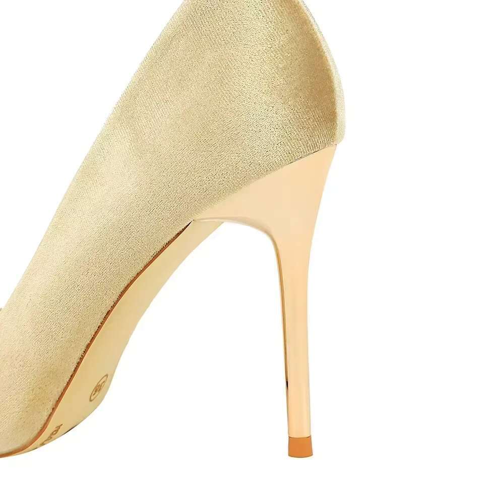 Women Metal Pointed Cap Toe Green Bury Veet New Pumps Lady 10cm Evening Banquet Dress Scarpins Stiletto Heels Shoes