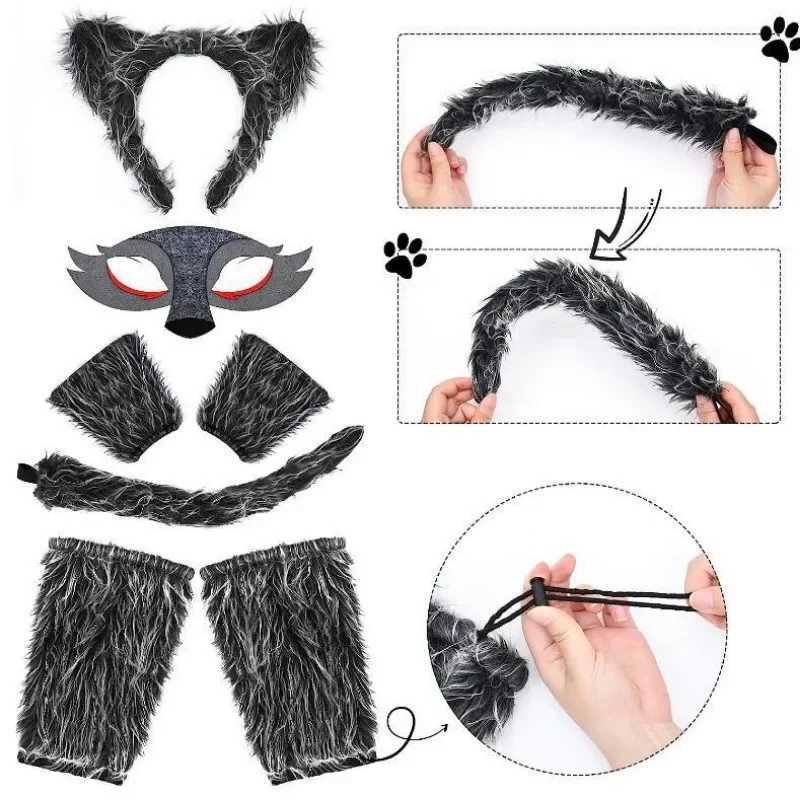 Girls Wolf Ear Headband Tail Skirt Mask Suit Wolf Cosplay Costumes Children Stage Costume Birthday Gift Halloween Animal Dress W250117