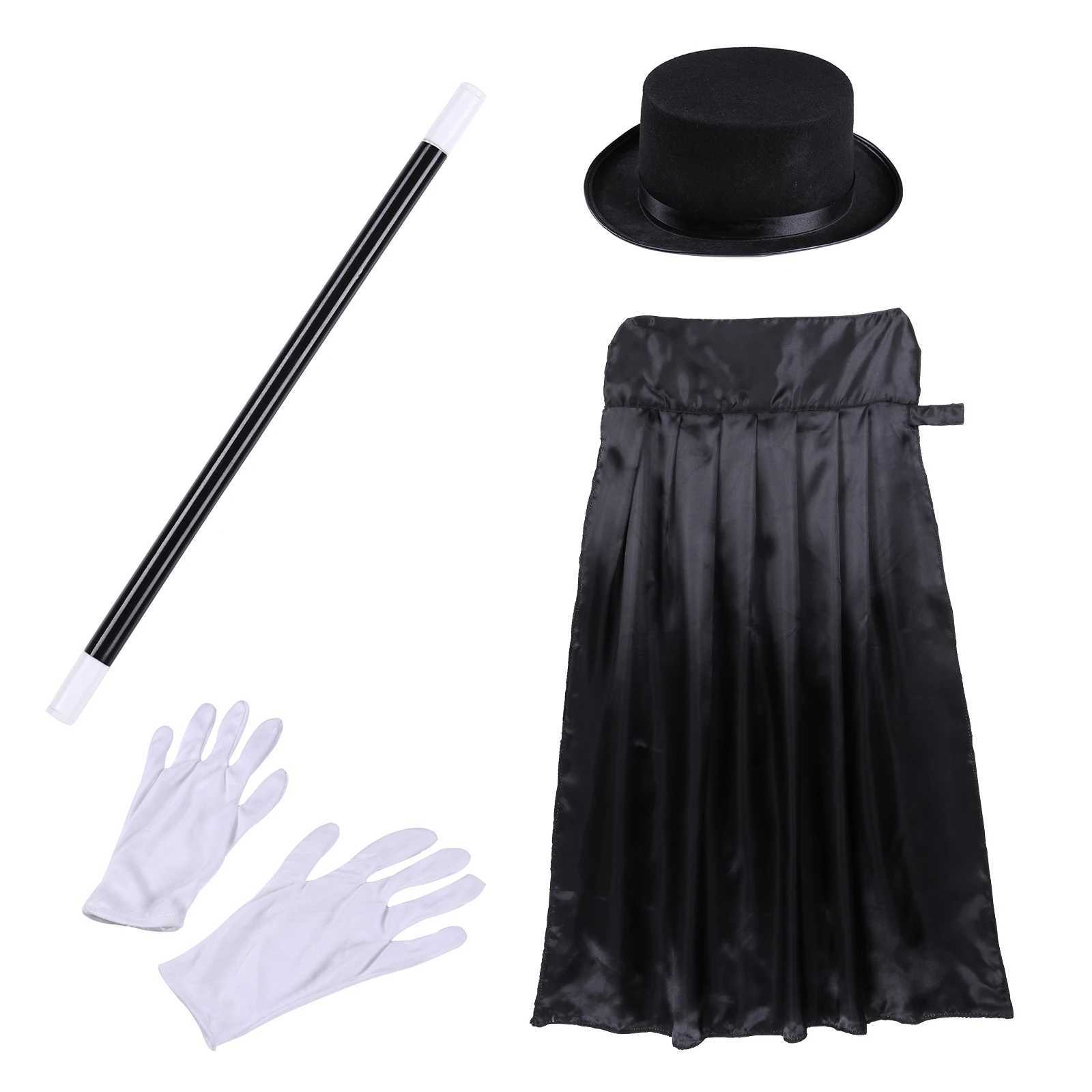 Kids Magician Role Play Cosplay Costumes Outfit Set Halloween Magician Dress Up Top Hat Magic Cape Magic Wand White Gloves W250117
